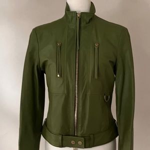 Escada Sport olive leather motorcycle jacket